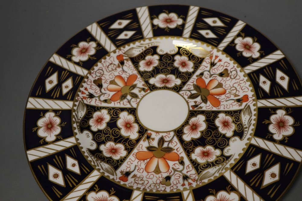 Six Royal Crown Derby imari plates including one Kings pattern and five 1128 pattern trays, 27cm